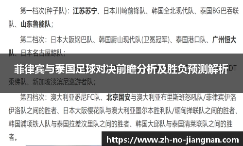 菲律宾与泰国足球对决前瞻分析及胜负预测解析